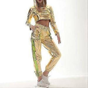 เสื้อฮู้ดดี้แบบยูนิเซ็กซ์ เนื้อผ้าเมทัลลิกเงา สำหรับผู้หญิง แขนยาว ทรงครอป ยืดหยุ่นได้ สวมใส่สบาย เหมาะสำหรับใส่ไปเที่ยวคลับ - Product Image 4