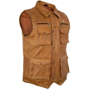 Men's <b>Leather</b> Vest Wholesale Adults Custom OEM ODM <b>Sleeveless</b> Motorcycle <b>Jacket</b> Biker Vintage Premium Outerwear - Product Image 2