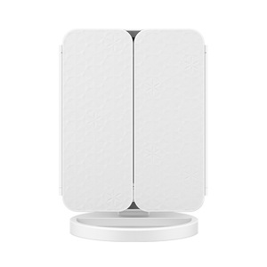 <b>LED</b> Makeup Mirror Three Folding Desktop <b>Vanity</b> Mirror Fill Light Rotating Dressing Mirror - Product Image 1