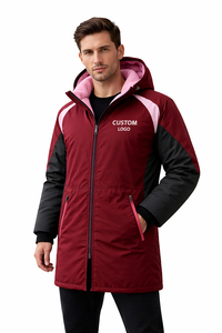 Premium Swim Parka Jacket Maroon Color Waterproof Long Hooded Coat with Inner Fleece Custom Logo Sports Team Winter Outerwear - Product Image 2