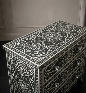 Table de rangement moderne en os incrusté avec détails en agate, meuble de présentation en bois à trois niveaux style Shaker, meuble de salon portable - Product Image 3
