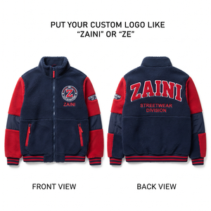 Premium 300 GSM Waterproof Polar Fleece Long <b>Jacket</b> Warm Sherpa Fabric Colorblock Panel Custom Embroidered Logo Full Zip - Product Image 1