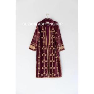 Stylish Handmade Elegant <b>Velvet</b> Long <b>Coat</b> Floral Embroidery Stand Collar Full Sleeve Winter <b>Women's</b> Jacket Raw Eco-Friendly - Product Image 4