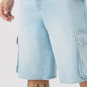 Custom <b>Men's</b> Raw VIRAL DENIM Baggy Jorts Distressed Hem Embroidered Washed <b>Jeans</b> <b>Men's</b> Shorts for Sale - Product Image 4