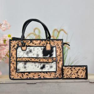 Leather Walla New Luxury Genuine Cowhide Leather Women's Vintage Floral Hand Tooled Fashion <b>Waterproof</b> ZIP Closure Shoulder - Product Image 1
