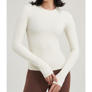 Camisetas Largas Deportivas para Mujer, Tallas Grandes, Sólidas, Elásticas en Cuatro Direcciones, Antibacterianas, de Secado Rápido, con Spandex, Personalizadas, Ajustadas, de Manga Larga - Product Image 5