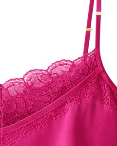 Ensemble de pyjama en satin rose vif avec dentelle pour femmes, ensemble de pyjama sexy, vêtements de nuit, vêtements de détente doux en soie, tenue d'été en deux pièces - Product Image 5