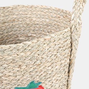 Eco Friendly Handmade Seagrass Kids <b>Storage</b> Basket Strawberry Embroidery Woven Nursery Toy Organizer Basket Wholesale Handmade - Product Image 3