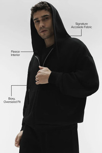 Sweat-shirt à capuche en denim épais personnalisé 100% coton avec fermeture éclair rembourrée et capuche pour homme pour l'automne - Product Image 4