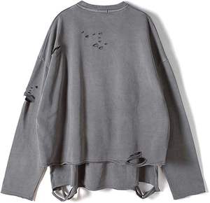 เสื้อสเวตเชิ้ต LEDUO แบบถักลายขาดๆ สไตล์ฮิปฮอป สำหรับผู้ชายและผู้หญิง ทรงปกติ คอกลม แขนยาว ปลายแขนแบบริบ ขอบเสื้อแบบดิบ - Product Image 2