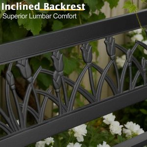 Panca in Ferro da 49 Pollici con Schienale a Tulipano, PVC Nero con Acciaio Anticato per Hotel, Centri Commerciali, Parchi, Patii Esterni - Product Image 3