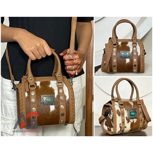 New Customized Hand <b>Tooled</b> <b>Leather</b> Ladies Speedy Bag Cowhide <b>Leather</b> Turquoise Concho Small Compact Crossbody Duffle for Women's - Product Image 1