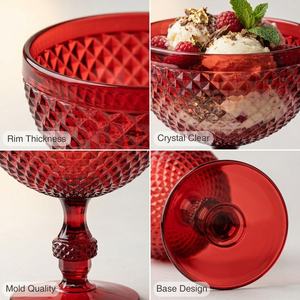 [Holar] Tazón de Postre Rojo de Plástico con Diseño de Diamantes Vintage, Hecho en Taiwán, con Tallo Corto, para Cafetería, Restaurante, Buffet - Product Image 4