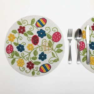 Luxury Hand <b>Beaded</b> Embroidered <b>Placemats</b> Set Wholesale Decorative Floral Pattern Dining Table Mats Custom Design Export Quality - Product Image 1