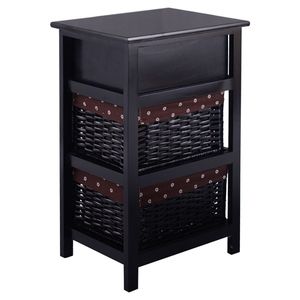 Midcentury Modern 3-Tier Wooden <b>Nightstand</b> with 2 Baskets and Drawer for Villa Bedroom - Product Image 6