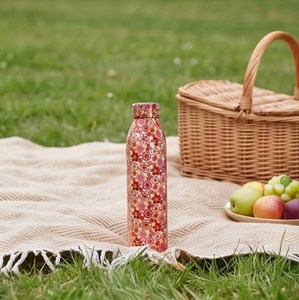 Copper <b>Water</b> <b>Bottle</b> with Screw Cap Pink Floral Pattern <b>Metal</b> Drinkware Handmade Leak Proof Copper Drink Ware <b>Bottle</b> - Product Image 6