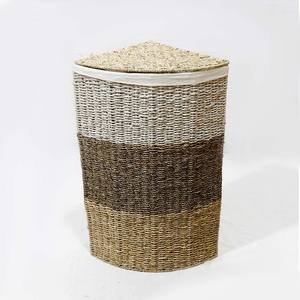 Handwoven Seagrass Multi-Color Eco-Friendly Laundry Hamper With Liner <b>Corner</b> <b>Basket</b> - Product Image 1