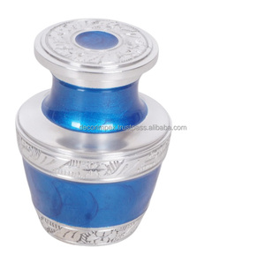 Mini urna de aluminio azul Acabado natural Calidad duradera brillante Urna ligera Urna funeraria de estilo americano clásico - Product Image 1