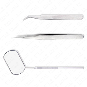 <b>Handheld</b> Eyelash Extension <b>Mirror</b> with Stainless Steel Tweezers Set Silver Color Custom Packaging Professional Lash Tools - Product Image 2