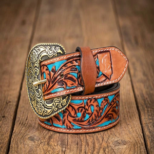 Latest Design Hand Carving and Painting Top Grain Western Leather Tooling <b>Belt</b> for Men and <b>Women</b> with Floral Brass Buckle - Product Image 6