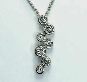 Round Simulated Diamond Bezel Journey Pendant <b>Necklace</b> In 14K White Gold Plated - Product Image 1