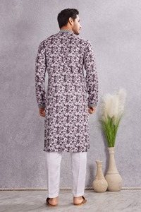 India Pakistan Style <b>Kurta</b> <b>Men's</b> Gray Printed Cotton <b>Kurta</b> Casual Wear Cotton <b>Kurta</b> for <b>Mens</b> Wedding Party Wear - Product Image 4