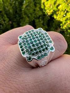 Hip Hop <b>Ring</b> <b>Men</b> Green Emerald Greek Key <b>Ring</b> 925 Sterling Silver Bling Jewelry Rapper Style Luxury Design Premium Quality - Product Image 3