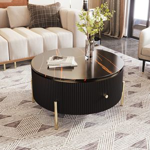 Tavolino Moderno Rotondo con 2 Grandi Cassetti, Tavolino da Caffè con Spazio di Archiviazione da 80 cm - Product Image 2