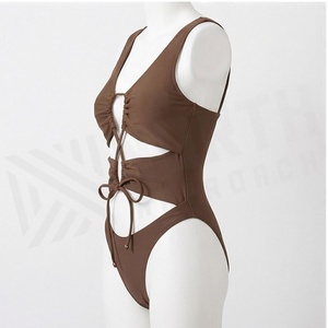 Maillot de bain une pièce pour femme North Approach, col en V profond, design ajouré, extensible, coupe string, marron uni - Product Image 6