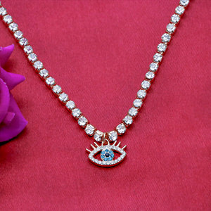 925 Sterling <b>Silver</b> Rose Gold Plated Evil Eye Tennis <b>Choker</b> Necklace Sparkling White Blue CZ Charm Wholesale Jewelry - Product Image 3