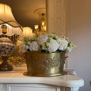 Vintage Brass Planter <b>Vase</b> With <b>Ribbed</b> Design For Outdoor Decor - Product Image 3