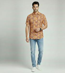 Camisas de Hombre con Botones, Estampadas a Mano con Técnica Batik India, 100% Algodón Puro, Transpirables, Ecológicas, a Rayas, Formales, para Vacaciones de Verano - Product Image 2
