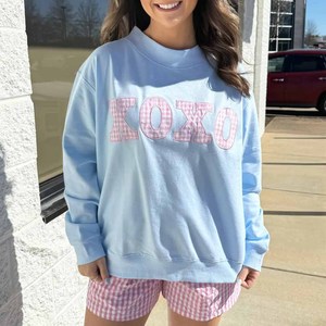 XOXO Custom Heavyweight <b>Mock</b> <b>Neck</b> Sweatshirt Women Men Ladies Unisex Polka Dot Gingham Patch Vintage Style Clothing - Product Image 1
