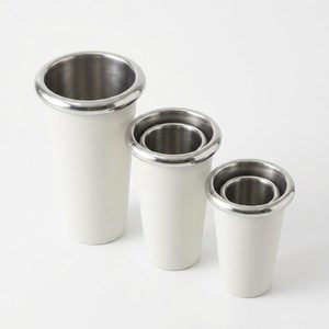 Handmade Steel Aluminium <b>Vase</b> <b>Set</b> 3pcs 9 cm Bone White Rolled Lip Cylinder Trio for Home Decor Hotel Wedding Table Settings - Product Image 3