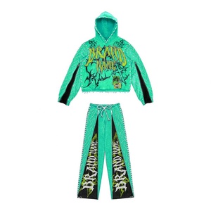 Ensemble de survêtement unisexe bleu à capuche, style streetwear, avec logo imprimé sur toute la longueur, sweat-shirt et pantalon, coupe ample, fermeture à cordon, hiver, USA - Product Image 5