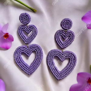 Pendientes Colgantes Hechos a Mano con Corazones Morados para Mujer, Pendientes de Corazones en Capas con Cuentas, Joyería Linda para Fiesta, Regalo - Product Image 4