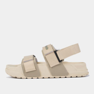 Sandalias Planas Casuales con Punta Abierta y Tiras Cruzadas, Forro de EVA de Secado Rápido, Beige con Logotipo Serigrafiado en Verde Oliva SHONDO - Product Image 3