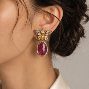 Luxury Butterfly <b>Stud</b> <b>Earrings</b> 18k Gold Plated Raw Sapphire <b>Emerald</b> Ruby Gemstone Drop <b>Earrings</b> Vintage Fine Jewelry for Women - Product Image 3