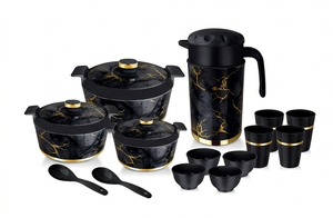 Anax 14 Pieces Marble Cookware Set with Lid Cups Bowls Jug and Spoons Kitchen Tableware Set - Product Image 2