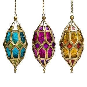 Farol Colgante Clásico de Panel de Vidrio Multicolor con Borde Dorado, Perfecto para Decoración de Balcones y Configuraciones de Fotografía, Venta al por Mayor desde India - Product Image 1