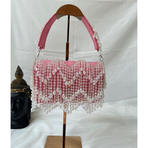 Premium Pink Crystal <b>Bead</b> <b>Fringe</b> Handbag for Women, Elegant Bridal Wedding Evening Purse, Luxury Party Shoulder & Hand Carry Bag - Product Image 3