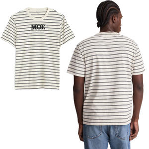 Camiseta de Algodón a Rayas para Hombre, Cuello Redondo, Estilo Casual, Transpirable, Manga Corta, Logotipo Personalizado, OEM, Marca Privada, Venta al Por Mayor - Product Image 1