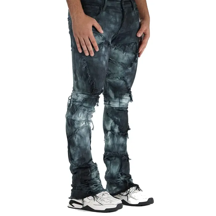 Flared Fit Men Jeans OEM Ripper Rửa Xếp Chồng Lên Nhau Phù Hợp Với Nam Giới Jeans Ripped Top Thiết Kế Tùy Chỉnh Denim Jeans Của WIXX INDUSTRIES