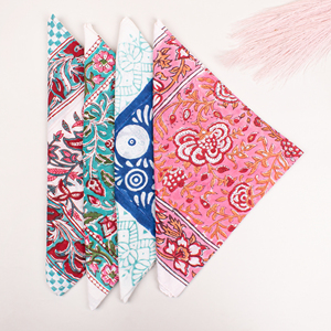 <b>Square</b> Cotton Floral Bandana Handmade Block Printed Vintage Style Luxury Handmade 21x21" <b>Square</b> <b>Scarf</b> Neckwear - Product Image 4
