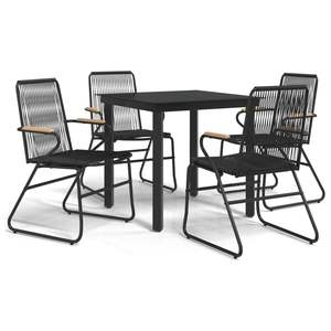 Ensemble de salle à manger de jardin en rotin PVC noir et acier thermolaqué avec plateau en verre - Product Image 2