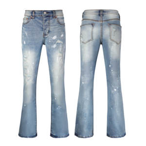 Vaqueros acampanados de cintura alta para hombre, de algodón ecológico, con lavado a la piedra, efecto desgastado, cierre de botones, estilo casual de otoño - Product Image 1