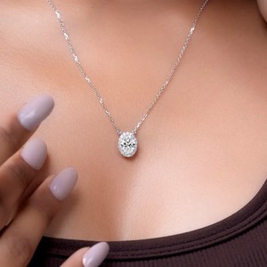 Oval & Round Lab Grown Diamond Necklace Solitaire Wedding Pendant IGI Certified 10K 14K 18K Solid Gold Moissanite Chain Pendant - Product Image 6