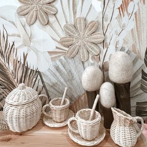 Jouet en rotin pour enfants imaginatifs, jeu de théière et de tasses, théière et tasses en rotin naturel faites à la main, jouets pour enfants et bébés - Product Image 5