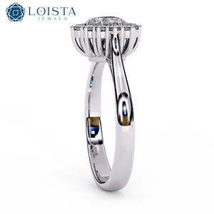 Bague de fiançailles LOISTA en platine avec diamant rond et serti halo, style classique pour femme, certifiée GIA - Product Image 3