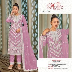 Diseñador Khalti Work bordado Organza Shalwar Kameez con fondo de seda Juego de 4 piezas para adultos en tallas XL y XXL - Product Image 4